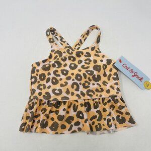 Cat & Jack Toddler Girls Size 18 Months Animal Print Tankini Swim Top Orange 634